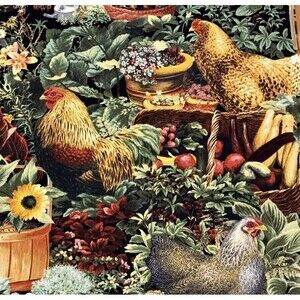 Rise and Shine by Nishimura for Moda Roosters & Chickens Cotton Fabric 1yd 32"